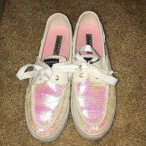 Woman’s size 8 white sequin sperrys